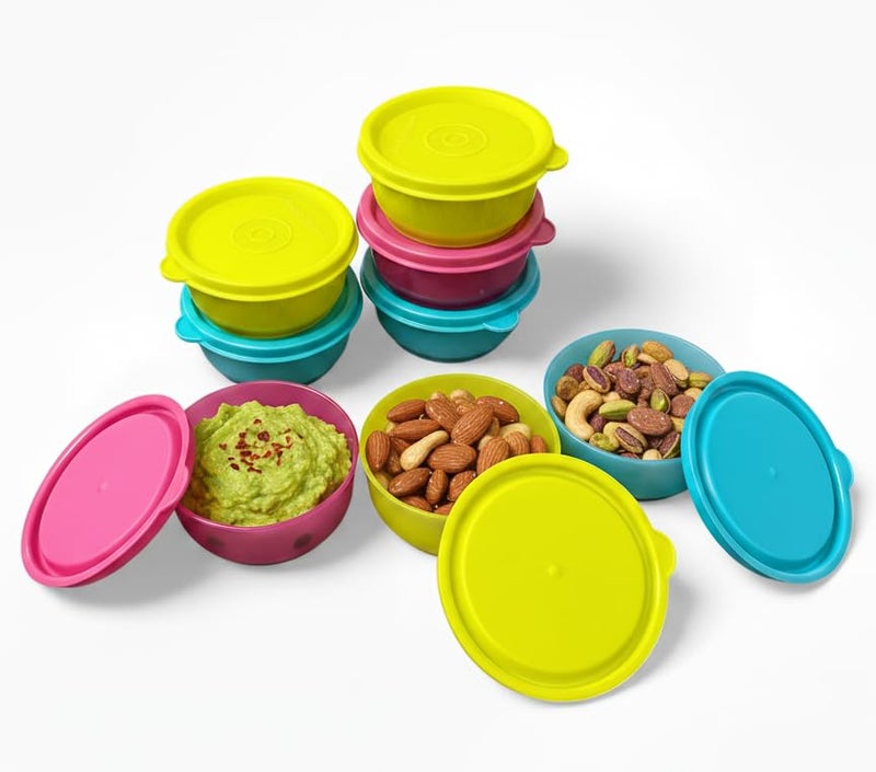 c s m C.S.M Round Plastic Storage Containers, 50ml, Set of 8, BPA Free, Kitchen Organiser for Spices, Multicolour - Image 1