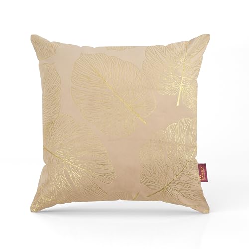 AEROHAVEN™ Rose Set of 2 Gold Leaf Printed Hand Made Velvet Throw/Pillow Cushion Covers - CC-226 - (Cream, 16 x 16 Inch) - Image 2