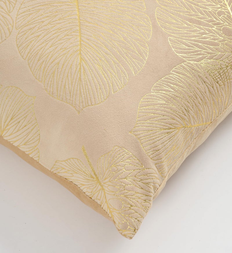 AEROHAVEN™ Rose Set of 2 Gold Leaf Printed Hand Made Velvet Throw/Pillow Cushion Covers - CC-226 - (Cream, 16 x 16 Inch) - Image 3