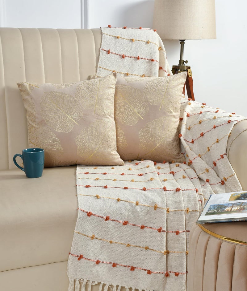AEROHAVEN™ Rose Set of 2 Gold Leaf Printed Hand Made Velvet Throw/Pillow Cushion Covers - CC-226 - (Cream, 16 x 16 Inch) - Image 5