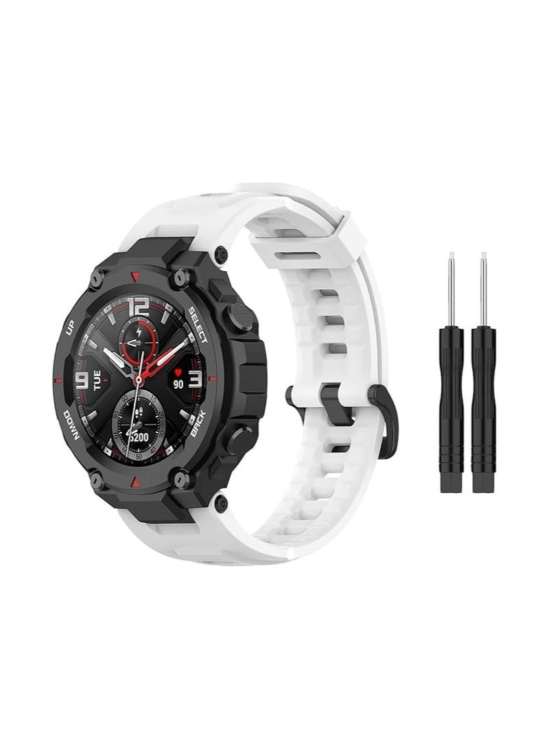 حزام Elmo3ezz الرياضي متوافق مع Huami Amazfit T-Rex حزام ساعة سيليكون ناعم قابل للتعديل مع أدوات (أبيض) - Image 1