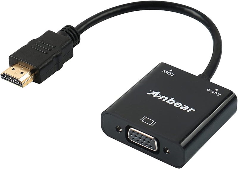Anbear HDMI to VGA with Audio Adapter, Gold-Plated VGA to HDMI Adapter1080P Video Converter Male to Female with 3.5mm Audio Port Compatible for PC,Laptop,DVD - Image 1