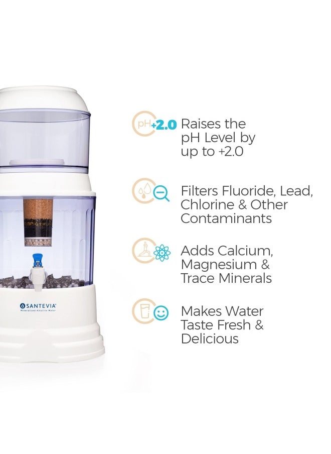 Santevia Gravity Water System Filter  at Home Water Filter That Makes Water Alkaline and Adds Minerals  Chlorine and Fluoride Filter Countertop Model