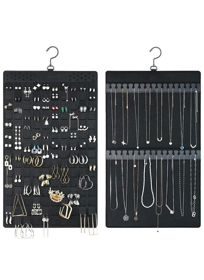 HASTHIP ® 1Pc Hanging Jewellery Organisers, Dual-Sided Necklace & Earrings Organizer, Large Felt Jewelry Organizer Hanger For Closet Wall Door - Holds Up To 300 Pairs Of Earrings And 30 Necklaces  - Image 1