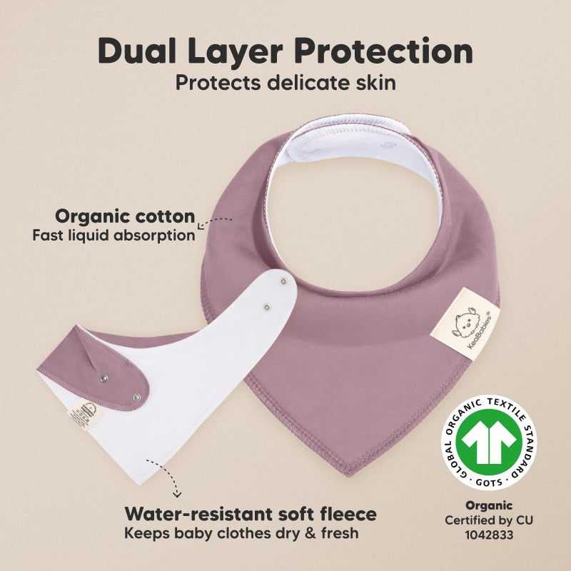 KeaBabies 8-Pack Organic Baby Bandana Bibs for Girls - Super Absorbent Triangle Baby Bibs for Drooling and Teething Infant, 100% Cotton Extra Soft for Newborn, Infant 0-36 Months (Mauve) - Image 2