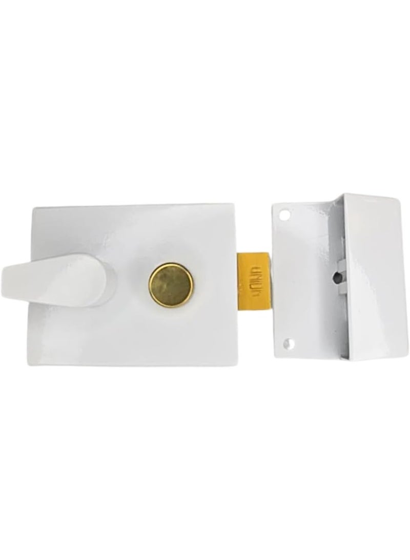 Union White Nightlatch, 60mm Backset Standard Security Cylinder Rim Lock, White Enamel Case with Polished Brass 5-Pin Cylinder, Concealed Fixing, 2 Keys, For Inward-Opening Timber Ste - Image 1