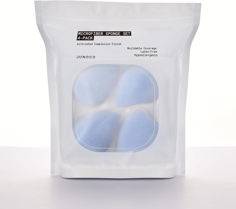 JUNO & Co. Microfiber Sponge, Latex-Free, Dual Layer Technology, Flawless Makeup Blender for Foundations, Powders and Creams (Velvet Pack of 4) - Image 1