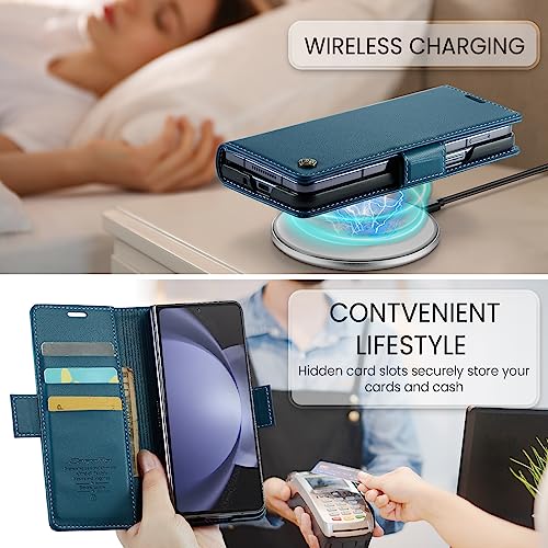 Rerzoiro for Samsung Galaxy Z Fold 5 Case, Premium PU Leather Wallet Case Flip Cover with [RFID Blocking][Card Holder][Stand Function] Shockproof Protective for Samsung Galaxy Z Fold 5, Blue - Image 4