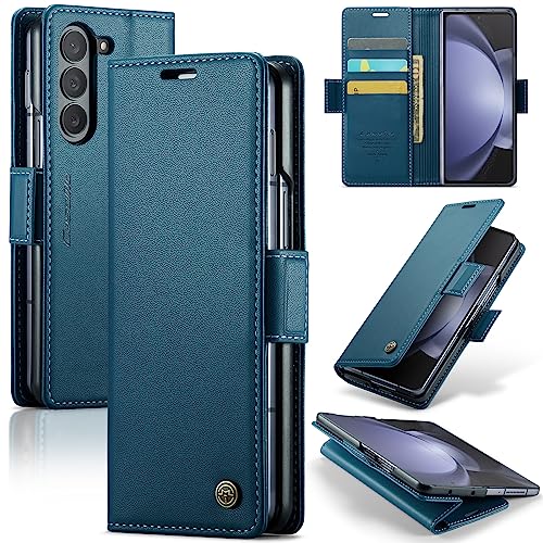 Rerzoiro for Samsung Galaxy Z Fold 5 Case, Premium PU Leather Wallet Case Flip Cover with [RFID Blocking][Card Holder][Stand Function] Shockproof Protective for Samsung Galaxy Z Fold 5, Blue - Image 1