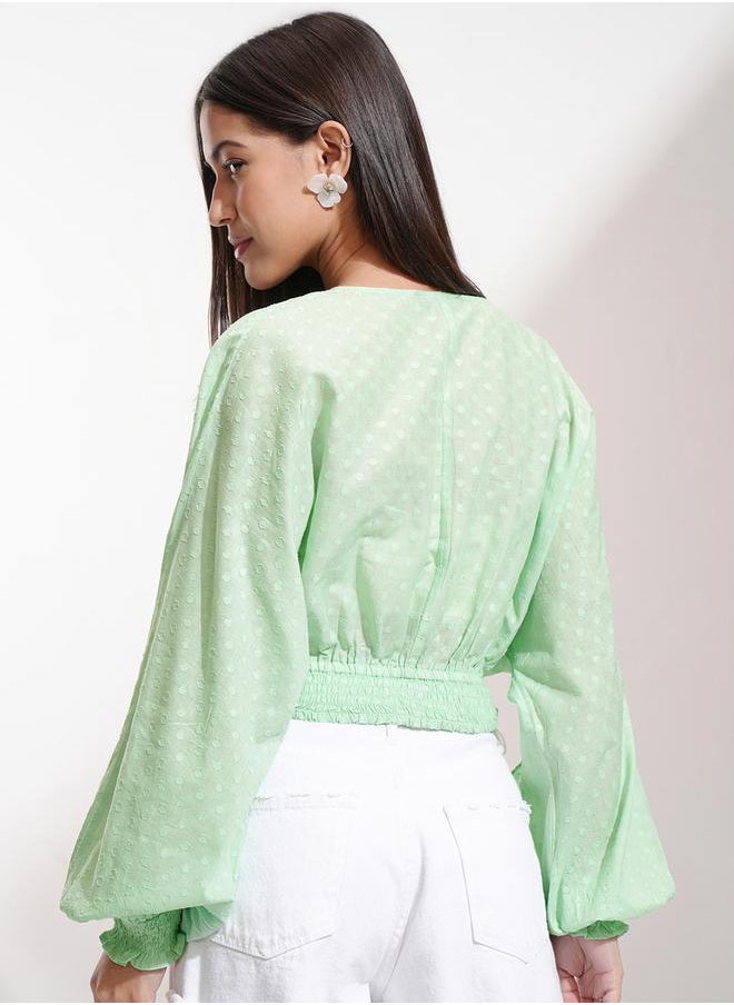 Tokyo Talkies Dobby Batwing Sleeve Ruffle Detail Crop Top by Styli  - Image 3