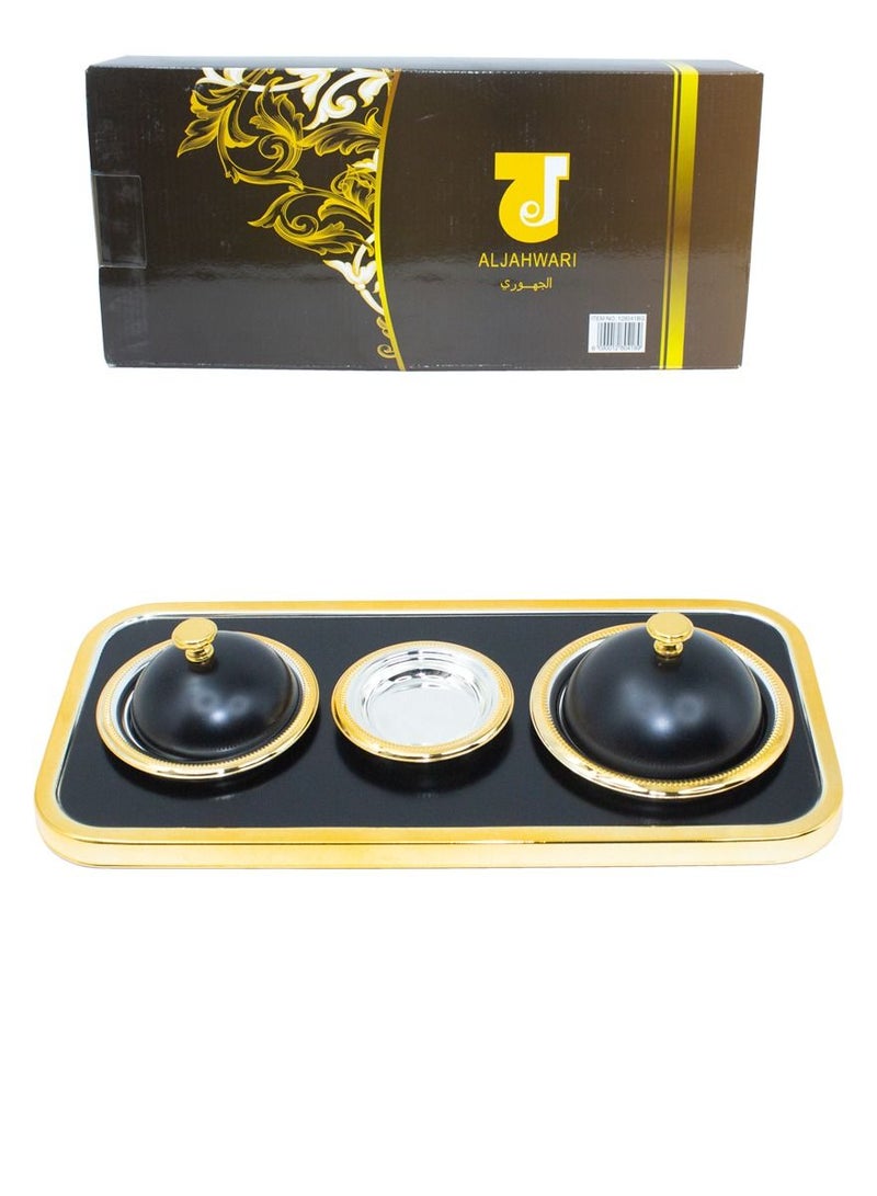 الجواهر طقم صواني ووعاء فاخر عالي الجودة ، تمور مزخرفة وسلطانيات حلوة بغطاء وصينية ، طريقة التقديم العربية التقليدية - Image 1