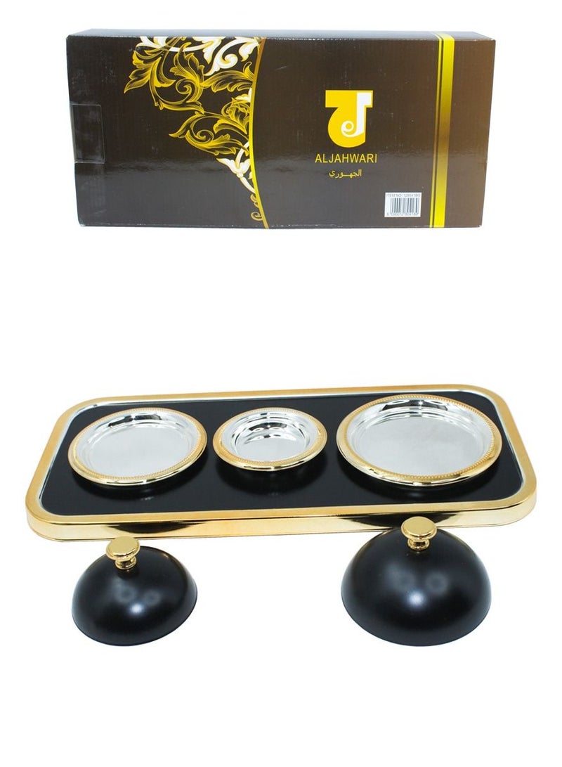 الجواهر طقم صواني ووعاء فاخر عالي الجودة ، تمور مزخرفة وسلطانيات حلوة بغطاء وصينية ، طريقة التقديم العربية التقليدية - Image 5