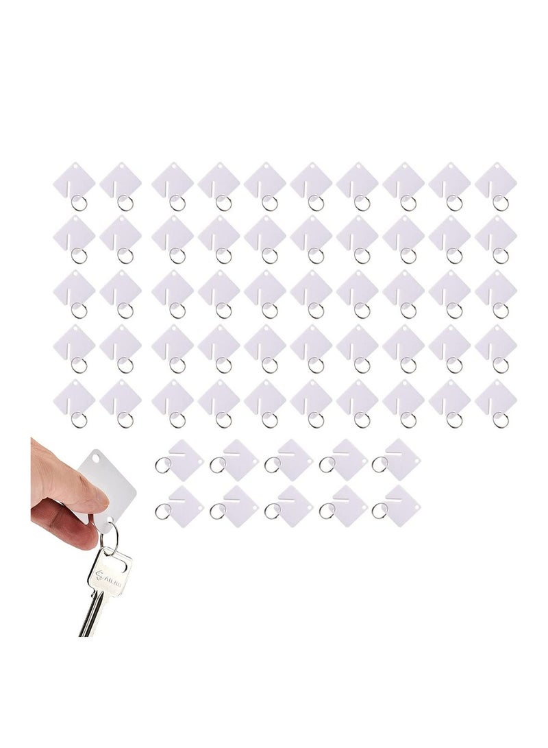 SYOSI 60 Pcs Key Ring Tags, Key Tags Plastic White Hanging Key Ring Tags, Identifiers,Name Tags and Labels, Adapt to USB Drive, Keys, Pets, Bags, Clothes Racks and Drawers, Square - Image 1