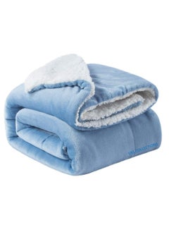 VAS COLLECTIONS VAS COLLECTIONS All Season Flannel Sherpa Throw Blanket Throw 150 X 110 cm Sky Blue Reversible  - Image 2