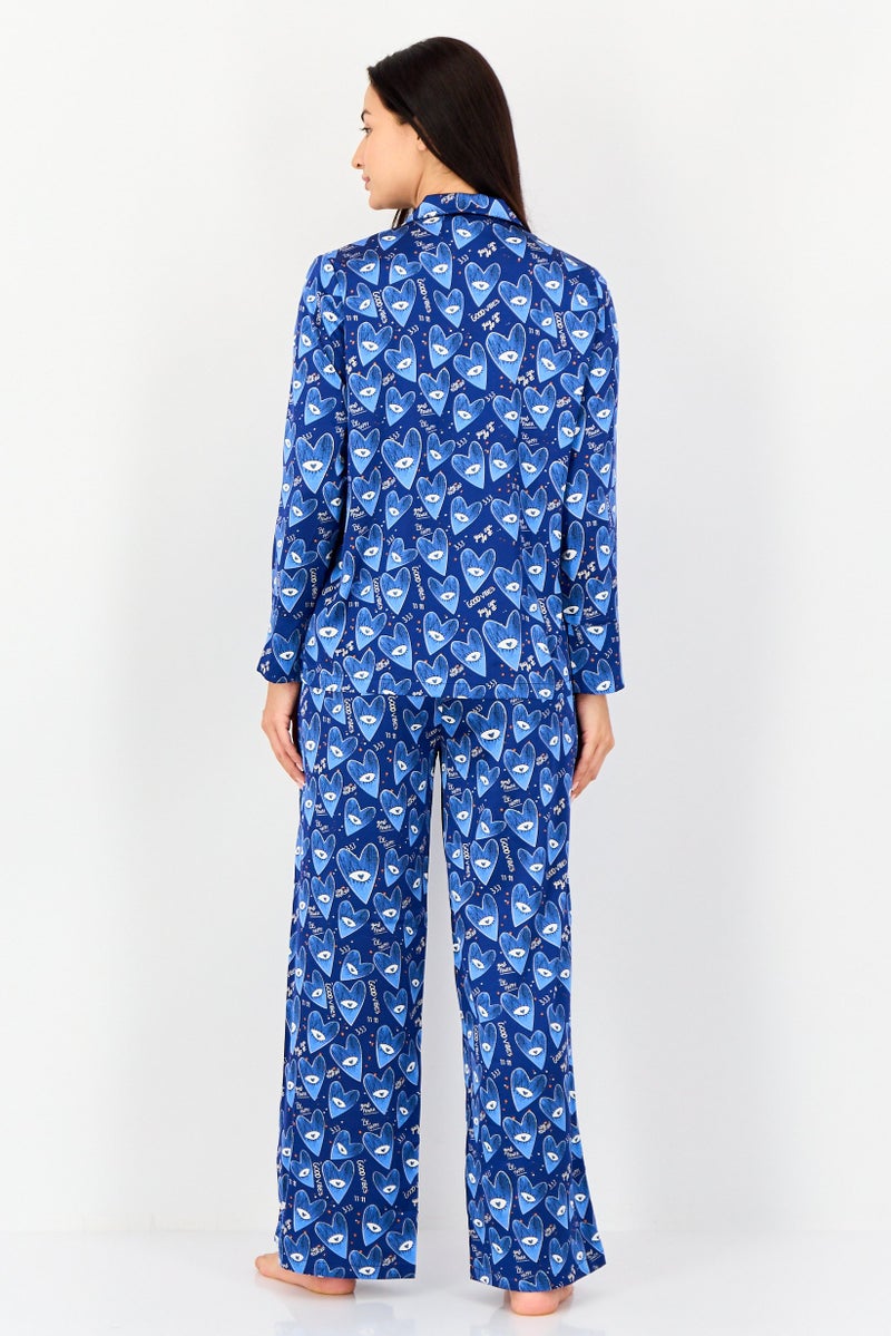 bebe Women 2 Pieces Allover Print Long Sleeves Nightwear Set, Multicolor - Image 2