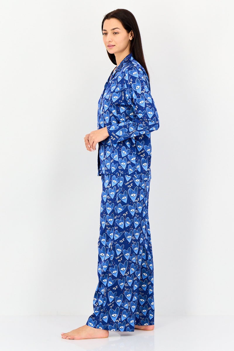 bebe Women 2 Pieces Allover Print Long Sleeves Nightwear Set, Multicolor - Image 3