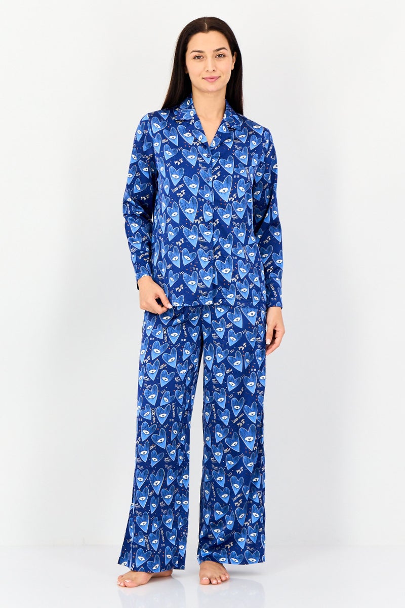 bebe Women 2 Pieces Allover Print Long Sleeves Nightwear Set, Multicolor - Image 1