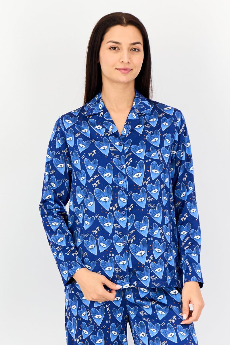 bebe Women 2 Pieces Allover Print Long Sleeves Nightwear Set, Multicolor - Image 4