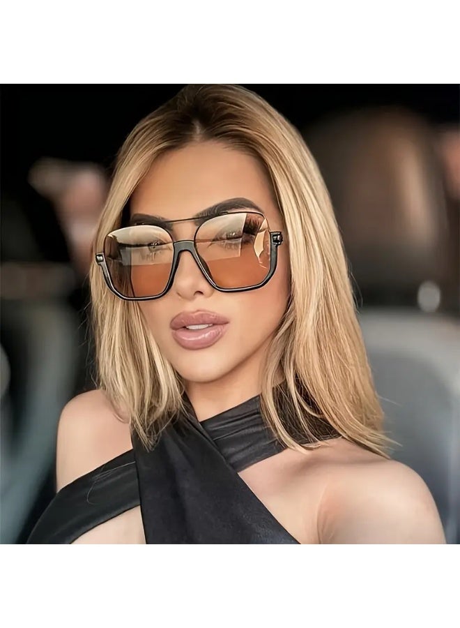 SCENT HOUSE A Pair of Authentic Stylish Women'S Square Glasses with a Metal Frame And a Double Bridge Design, Suitable for Everyday Wear, Serving As a Fashionable Accessory. (Includes eyeglass case),sunglasses - Image 2