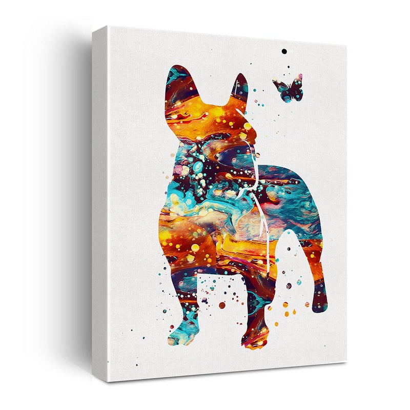 French Bulldog Watercolor Poster Canvas Wall Art for Home Decor - French Bulldog Canvas Print Wall Artwork Painting Ready to Hang Dog Lovers Gifts - Easel & Hanging Hook 12x15 Inch