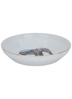 Alsaif Gallery White deep circular serving plate with elephant pattern  - Image 1