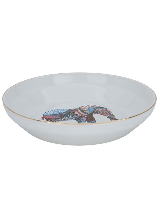 Alsaif Gallery White deep circular serving plate with elephant pattern  - Image 1