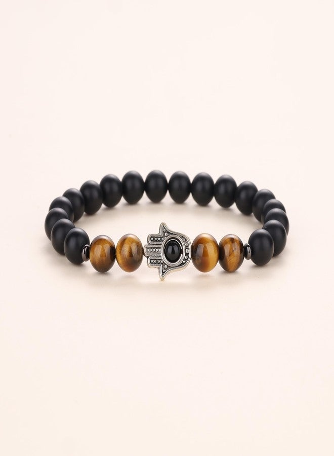 COAI AmorWing Hamsa Evil Eye Onyx Tiger Eye Healing Crystal Bracelet S - Image 4
