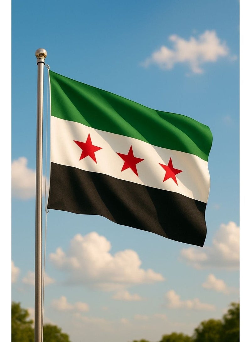 ARS Three Stars Syrian   Flag - Heavy-Duty 210D Satin, Three Stars Syrian   Flag for Outdoor/Indoor, Fade Resistant, Flag Day, And Home-Polyester, Sport Day, FIFA World Cup-Size-60X90cm - Image 1
