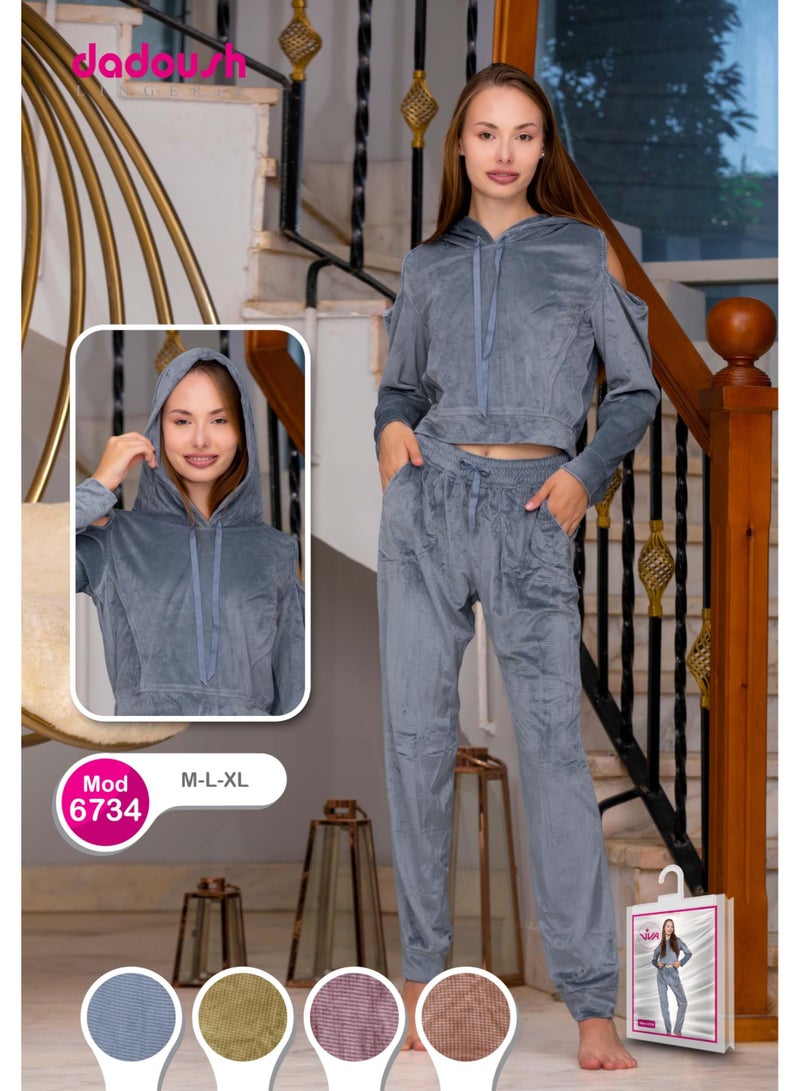 Dadoush A distinctive winter pajama made from ribbed velvet fabric by Daddoush, a high-quality velvet winter pajama for women. - Image 4