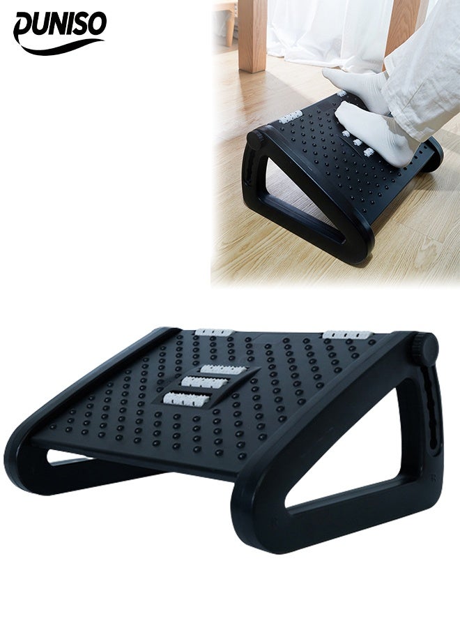 DUNISO مسند قدم تحت المكتب، مسند قدم قابل للتعديل بارتفاع 6 مع نسيج تدليك ولفافة، مقعد خطوة مريح، موضع للاستخدام في المنزل، المكتب، المدرسة (أسود) - Image 1