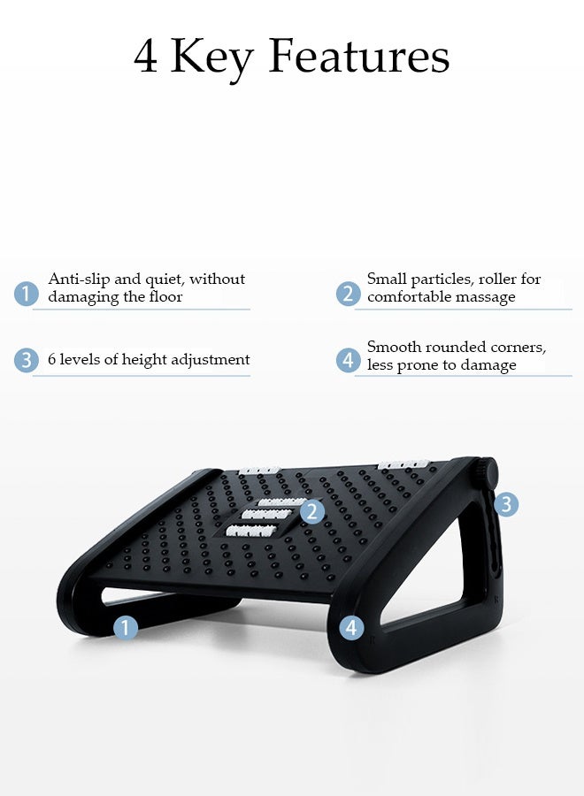 DUNISO مسند قدم تحت المكتب، مسند قدم قابل للتعديل بارتفاع 6 مع نسيج تدليك ولفافة، مقعد خطوة مريح، موضع للاستخدام في المنزل، المكتب، المدرسة (أسود) - Image 3