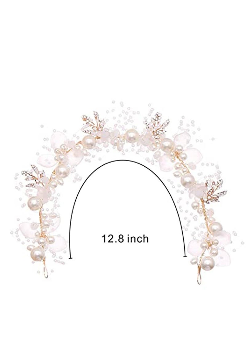 KASTWAVE Headband Wedding Flower Girls, Rhinestone Pearl Crystal Beads Fairy Gold Vine Hair Accessories for Little Girl Princess Halo Tiara  - Image 5