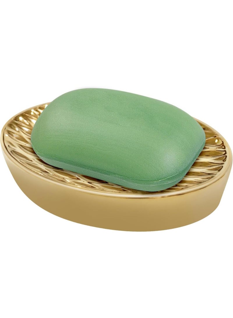 SYOSI Ceramic Soap Dish, Oval Shower Soap Tray, Decorative Grid Texture Grooves Sponge Holder, Easy to Clean Soap Saver Plate for Bathroom, Kitchen Sink, Hotels Restaurants (Gold) - Image 1