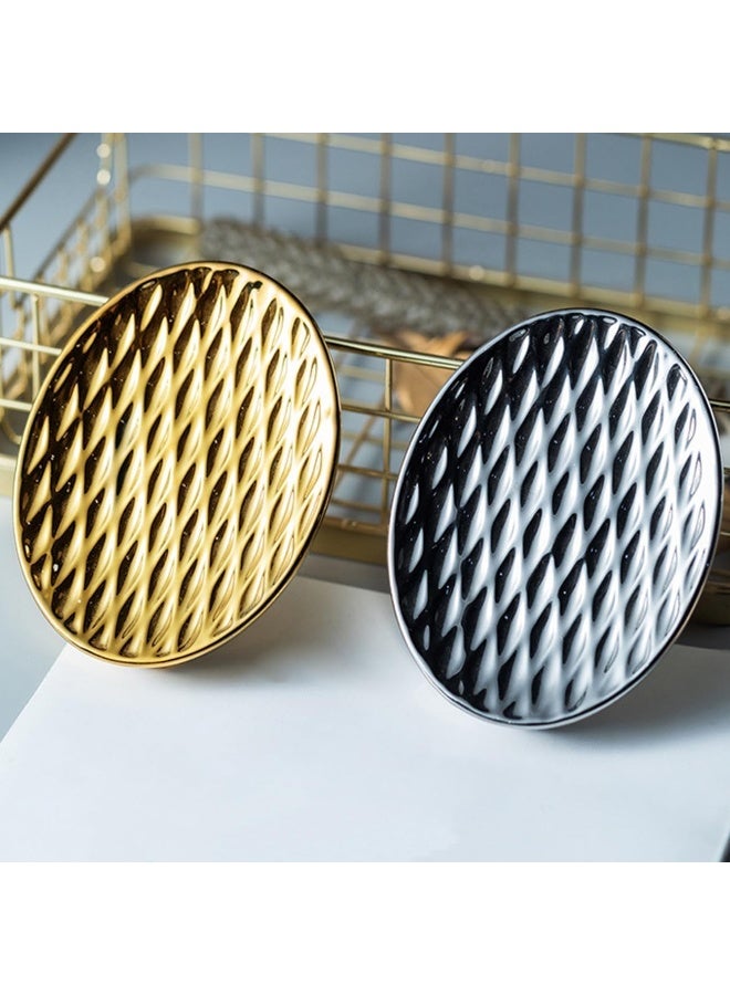 SYOSI Ceramic Soap Dish, Oval Shower Soap Tray, Decorative Grid Texture Grooves Sponge Holder, Easy to Clean Soap Saver Plate for Bathroom, Kitchen Sink, Hotels Restaurants (Gold) - Image 3