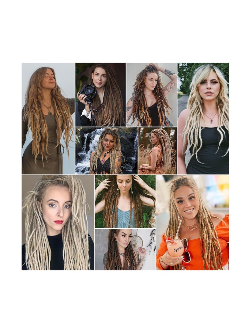 Synthetic Dreadlock Extensions, 24'' Thin 0.6cm Long Synthetic Crochet Dreads Extensions, 10 Strands Single Ended Dreadlock Extensions, Hair Dreads Extensions Light Brown to Blonde