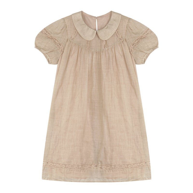 Ramie Peter Pan Collar A-Line Short Dress for Women - Image 1