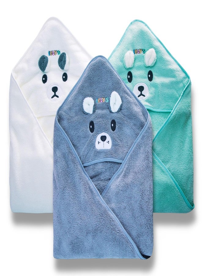 مناشف استحمام للأطفال حديثي الولادة من إيولي، مزودة بغطاء للرأس، مقاس 41 بوصة (كبير)، طقم من 3 مناشف بغطاء للرأس للأطفال الرضع والأطفال الصغار (أبيض/رمادي/أخضر) - Image 1