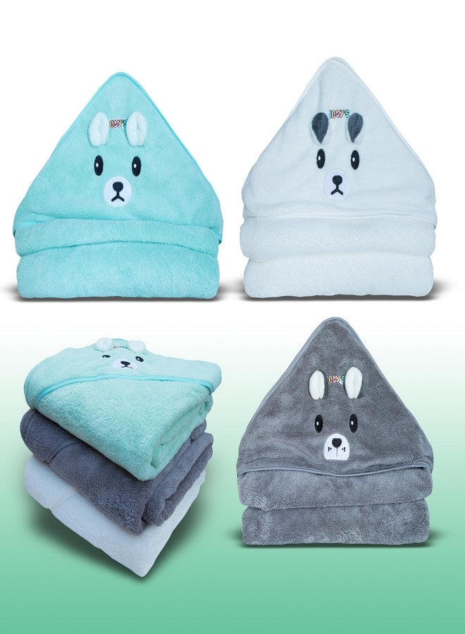 مناشف استحمام للأطفال حديثي الولادة من إيولي، مزودة بغطاء للرأس، مقاس 41 بوصة (كبير)، طقم من 3 مناشف بغطاء للرأس للأطفال الرضع والأطفال الصغار (أبيض/رمادي/أخضر) - Image 2