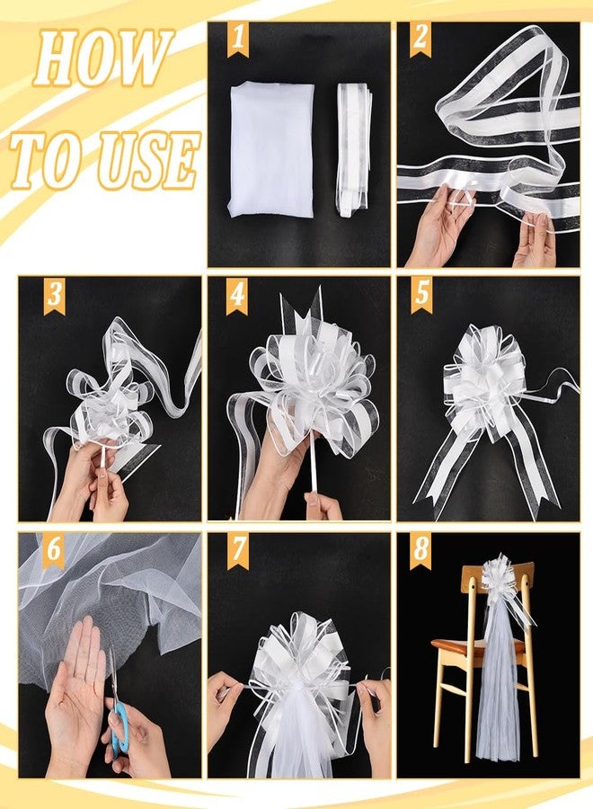 AHANDMAKER 12 Set Large Wedding Pew Bows with 354" Long Tulle Tails Wedding Aisle Decorations Big Pull Bows for Bridal Shower Reception Ceremony Anniversary Christmas Birthday Party - Image 3