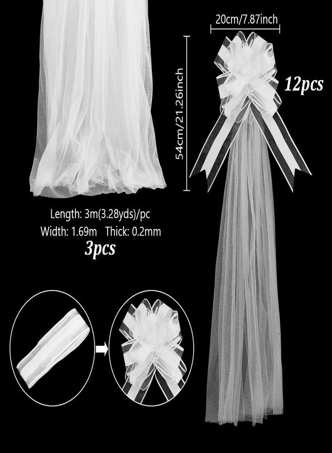 AHANDMAKER 12 Set Large Wedding Pew Bows with 354" Long Tulle Tails Wedding Aisle Decorations Big Pull Bows for Bridal Shower Reception Ceremony Anniversary Christmas Birthday Party - Image 2