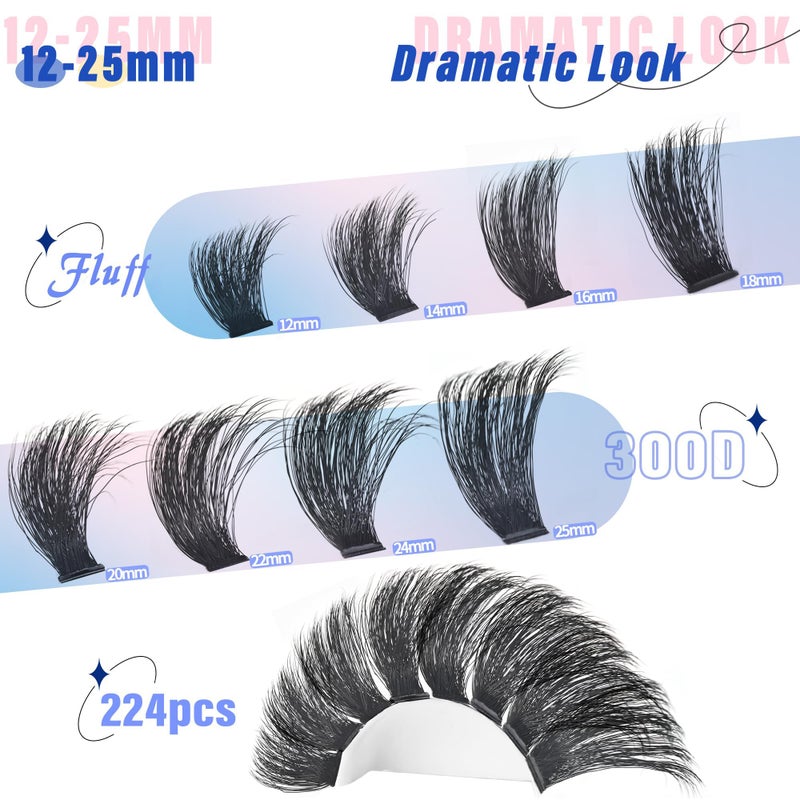 Yaiseiko Fluffy Lash Clusters 260D Thick Eyelash Clusters 12-25mm Wispy Individual Mega Volume Lashes D Curl Long Cluster Eyelash Extensions 256Pcs DIY Lash Extension at Home, by Yaiseiko(Plant Fiber) - Image 2