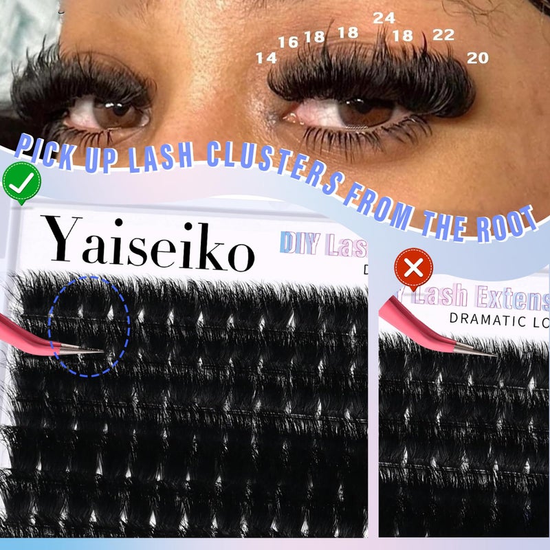 Yaiseiko Fluffy Lash Clusters 260D Thick Eyelash Clusters 12-25mm Wispy Individual Mega Volume Lashes D Curl Long Cluster Eyelash Extensions 256Pcs DIY Lash Extension at Home, by Yaiseiko(Plant Fiber) - Image 4