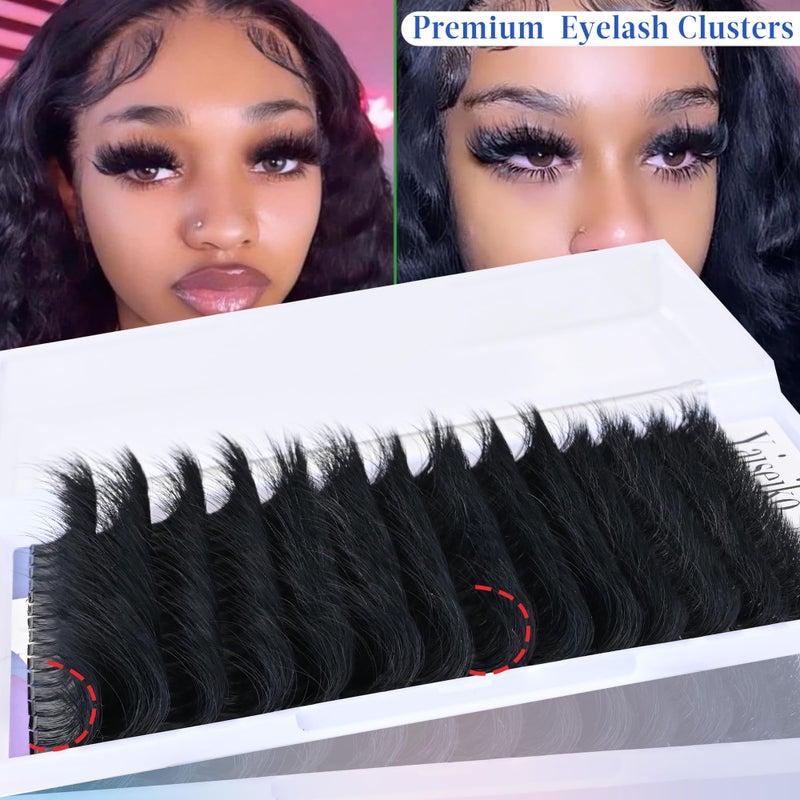 Yaiseiko Fluffy Lash Clusters 260D Thick Eyelash Clusters 12-25mm Wispy Individual Mega Volume Lashes D Curl Long Cluster Eyelash Extensions 256Pcs DIY Lash Extension at Home, by Yaiseiko(Plant Fiber) - Image 5