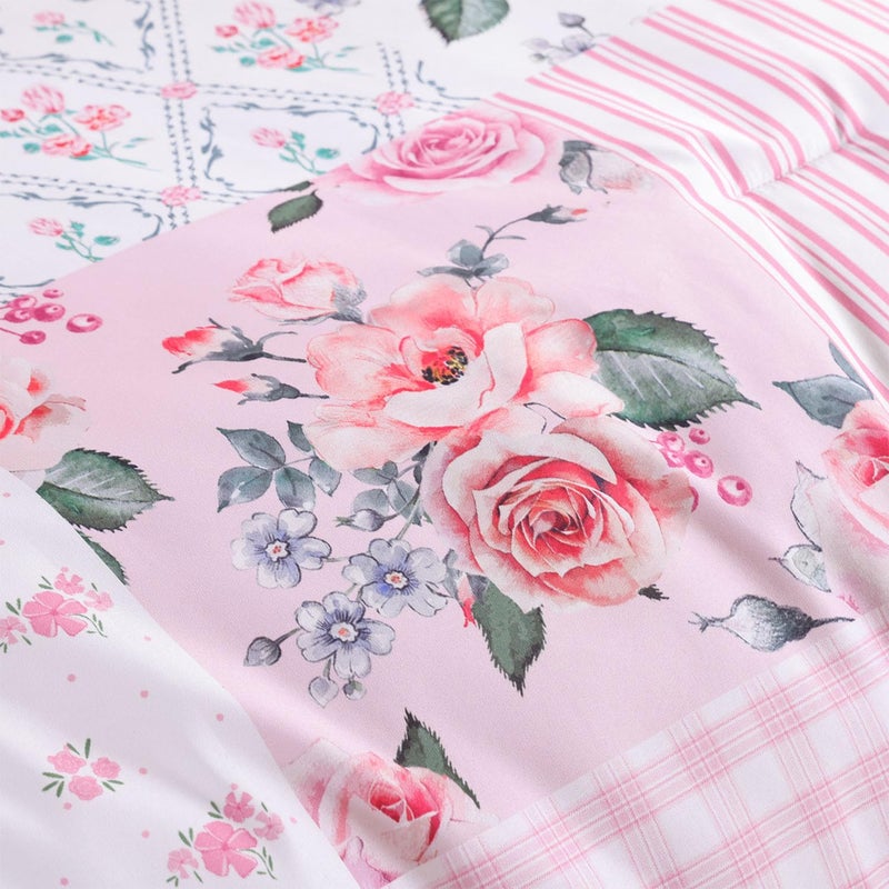 YIKUSH Full Comforter Set - Pink Spring Floral Comforter Full Size Patchwork Flower Cozy Bedding Set 3 Pieces for All Season, Cute Pattern 1 Comforter (79"x90") and 2 Pillow Shams (20"x26") - Image 3