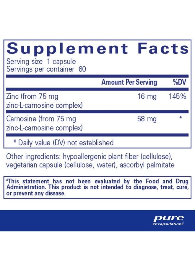 Pure Encapsulations Peptic-Care - Zinc-L-Carnosine - Gut Health & Antioxidant Supplement - Supports Gastric Health* - Vegan & Gluten-Free - 60 Capsules - Image 2