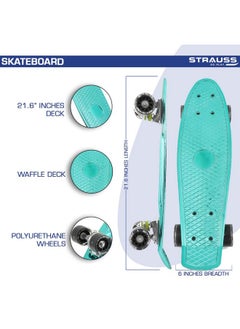 STRAUSS STRAUSS Fibreglass Cruiser Skateboard | Penny Skateboard | Casterboard | Hoverboard | Anti-Skid Board With High Precision Bearings | Wheel With Lights | Ideal For 8 Years and Above | 22 X 6 Inch, Blue  - Image 3