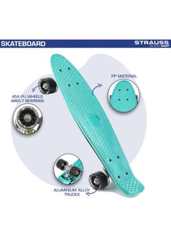STRAUSS STRAUSS Fibreglass Cruiser Skateboard | Penny Skateboard | Casterboard | Hoverboard | Anti-Skid Board With High Precision Bearings | Wheel With Lights | Ideal For 8 Years and Above | 22 X 6 Inch, Blue  - Image 2