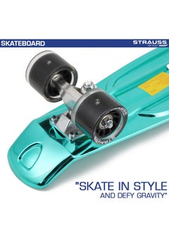 STRAUSS STRAUSS Fibreglass Cruiser Skateboard | Penny Skateboard | Casterboard | Hoverboard | Anti-Skid Board With High Precision Bearings | Wheel With Lights | Ideal For 8 Years and Above | 22 X 6 Inch, Blue  - Image 4