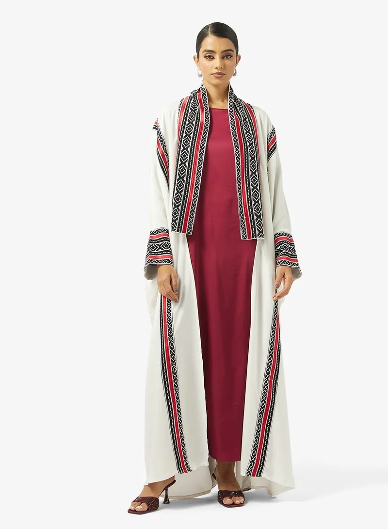hayas closet Embroidered Open Abaya With Sheila