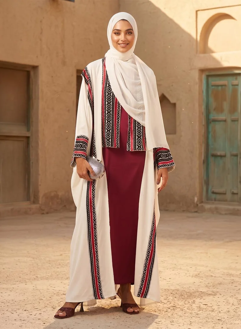 hayas closet Embroidered Open Abaya With Sheila